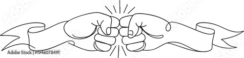 Fist bumping banner hand drawn with single line