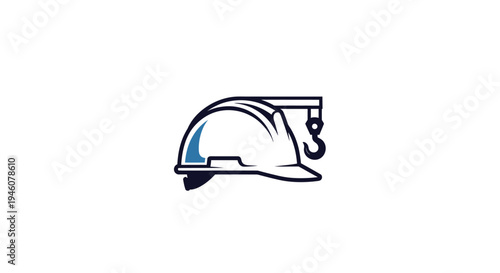 Construction Safety Hard Hat with Crane Hook Logo Icon on an Isolated White Background