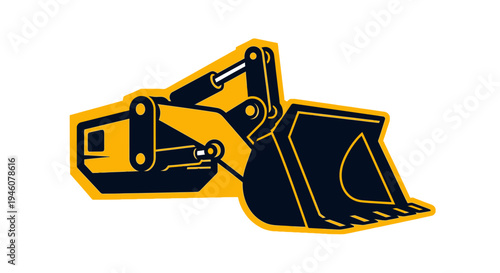 Dynamic Yellow Excavator Bucket Front View Logo Icon on an Isolated White Background