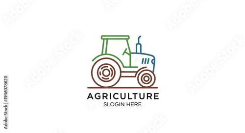 Outline Tractor Agriculture Farm Vehicle Logo Design with Text on an Isolated White Background