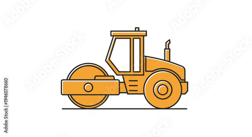 Yellow Road Roller Construction Compacting Vehicle, isolated white background