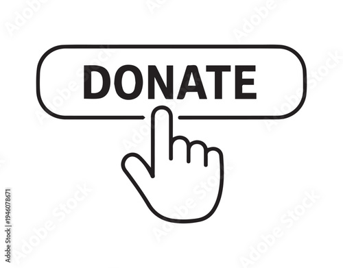 Donate Icon Vector, Online Donate Button icon hand, donation button, donate money online icon, line donation icon, donate button click symbol, donate fundraising button logo, charity icon pressing.