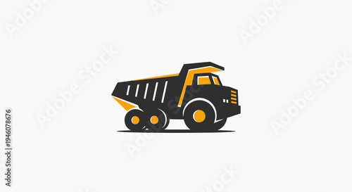 Cartoon Style Yellow Dump Truck Heavy Construction Vehicle, isolated white background