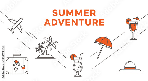 Set of 7 summer vacation icons vector