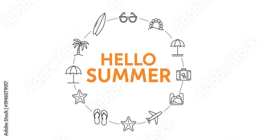 Set of 16 summer icons vector, hello summer