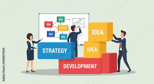 Business team building strategy and development with ideas on whiteboard