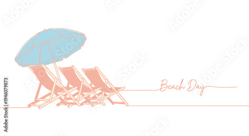 Vector illustration of beach chairs and umbrella