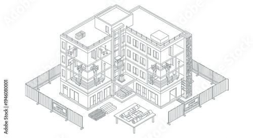 Vector isometric building blueprint architecture