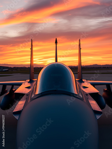 Airforce Pilot. Military Jet Fighter at Sunset on Airbase
