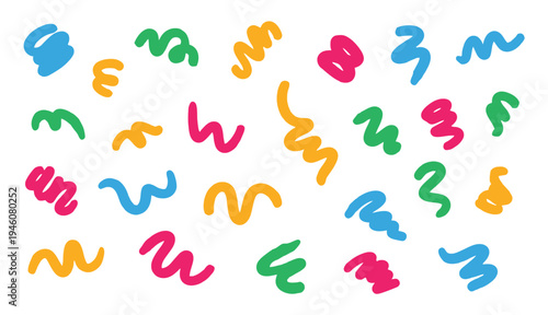 Colorful squiggles on white background