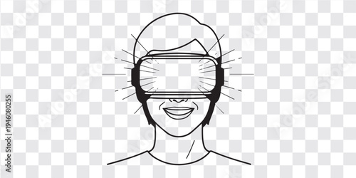 Virtual reality illustration person wearing VR headset smiling immersive technology experience