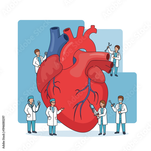 Doctors Performing Heart Surgery, Medical Team Caring for Human Organ, Cardiology Concept