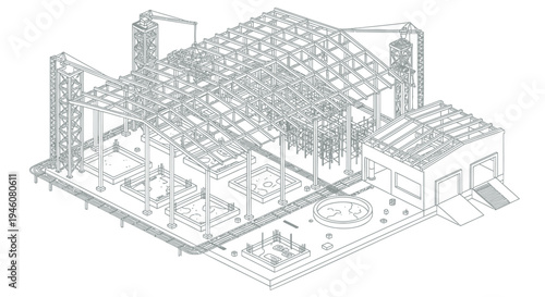 Vector illustration of industrial building blueprint