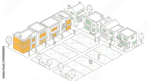 Vector illustration of a suburban neighborhood street with houses and trees
