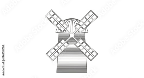 Vector illustration of a gray windmill