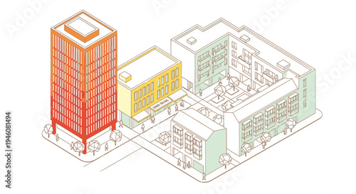 Set of 3D isometric office buildings vector