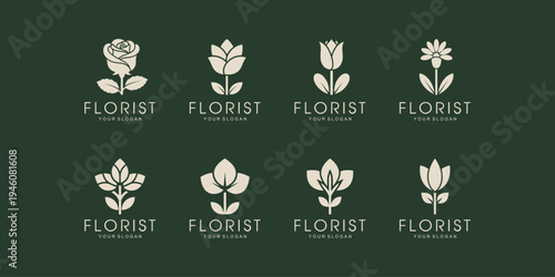 Aesthetic florist logo set for event and wedding flowers
