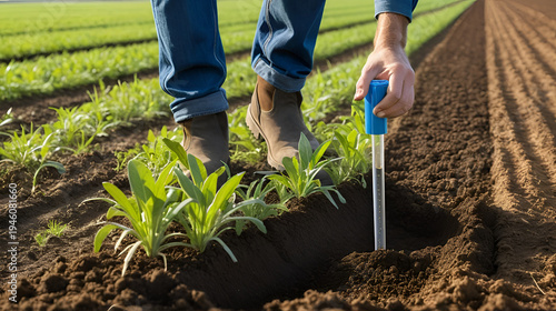 soil falling around a test tube collecting a soil collecting a soil sample in a paddock on a farm australian agronomist practicing agronomy innovation on a organic regenerative agriculture, for cows