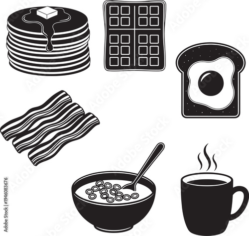 Black and white breakfast food pancakes waffles