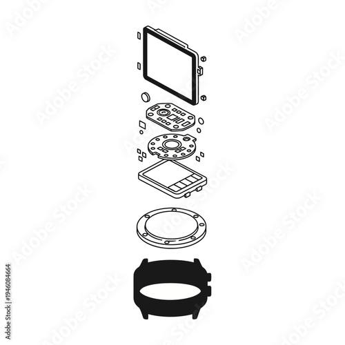 disassembled smartwatch with parts.