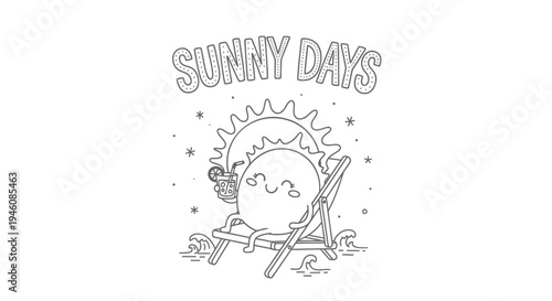 Vector illustration of smiling sun in beach chair, sunny days