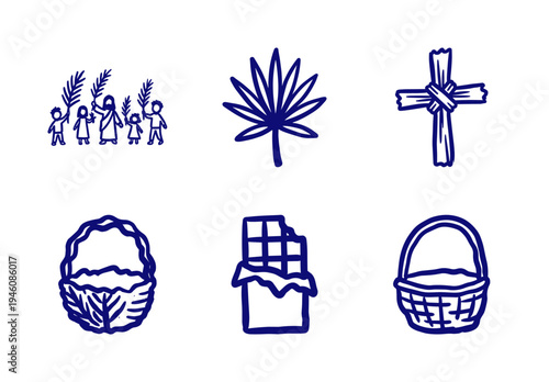 Hand-drawn Easter and religious celebration doodles for organic seasonal branding. Rustic naive marker sketch illustrations of Christian symbols.