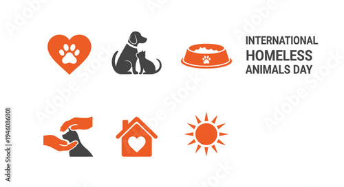 Graphic icons for International Homeless Animals Day with text