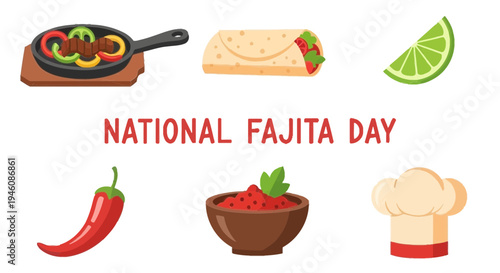 Illustration for National Fajita Day with food icons and text