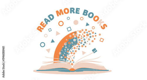 Vector illustration of book with READ MORE BOOKS text
