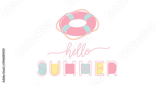 Hello Summer typography with inflatable ring vector