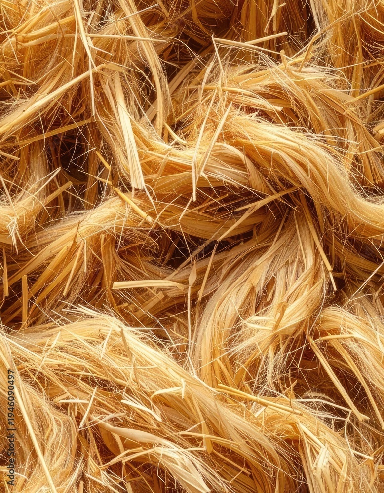 Fototapeta premium A close-up, overhead view of dry, golden flax fibers and stalks.