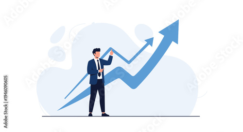 Businessman pointing at upward trending graph, business growth concept