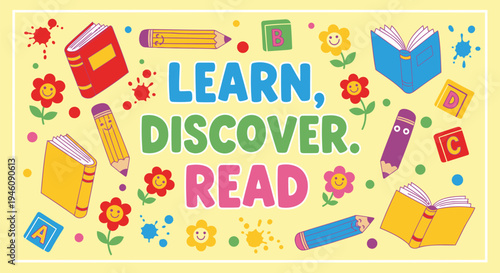 Set of colorful educational icons and illustrations vector