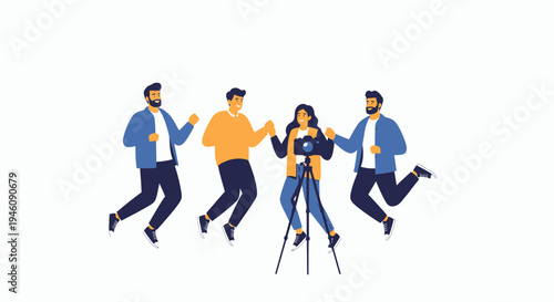Joyful Team Jumping for Joy with Photographer Capturing Moment