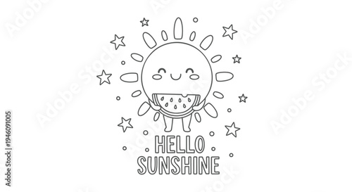 Vector illustration of smiling sun with 'HELLO SUNSHINE' text