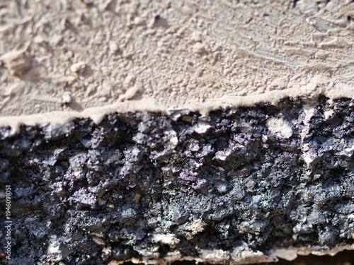 Canvas-taulu Extreme close-up asphalt and concrete edge, cross-section of road construction m