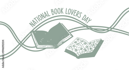 Vector illustration for National Book Lovers Day, two green books with lines