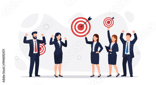 Successful business team celebrating achieving goals with targets