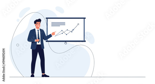 Businessman presenting growth chart on whiteboard, business presentation, strategy, success, finance
