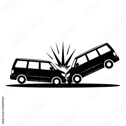 A dramatic illustration of two cars crashing into each other on the road