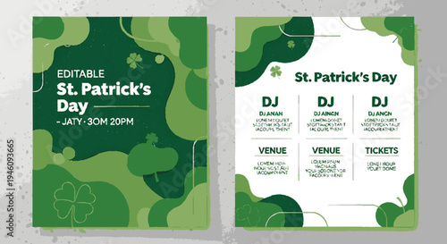 St patrick's day party invitation templates with green shamrock designs and editable dj event details
