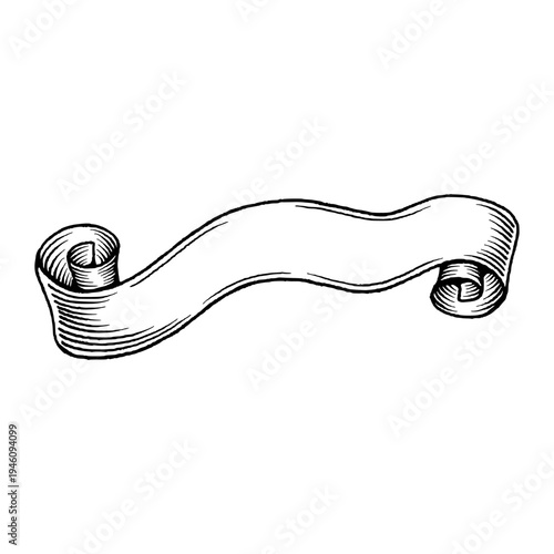 Wide Decorative Vintage Ribbon Banner Outline Illustration