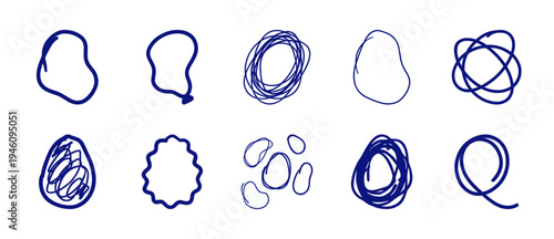 Organic hand-drawn abstract shapes and messy ink blobs for creative brand identity. Rustic, naive marker sketch illustrations featuring fluid asymmetrical forms.