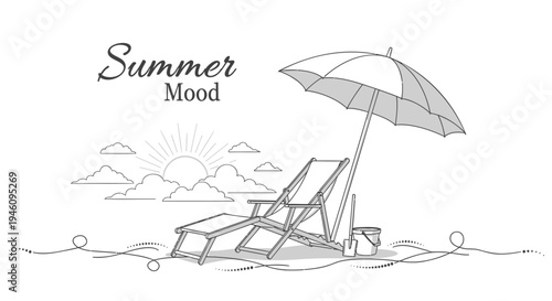 Vector illustration of beach chair and umbrella with summer mood