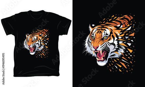 Tiger exploding effect illustration vector art graphic design t-shirt
