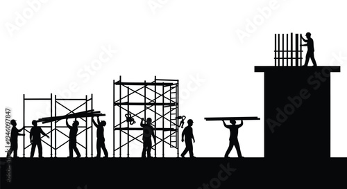 Set of construction workers vector silhouettes