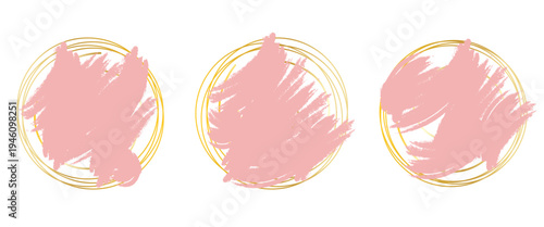 Lipstick brush stroke frame inside golden circle beauty makeup border.eps