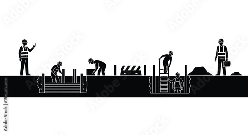 Set of 6 construction workers vector icons