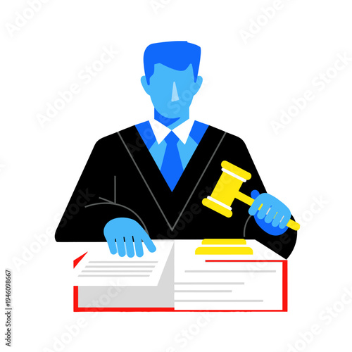 Judge in Courtroom with Gavel and Law Book