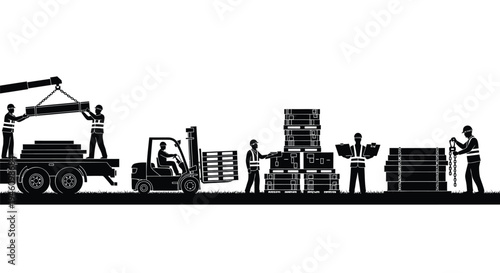 Industrial workers loading pallets and crates vector